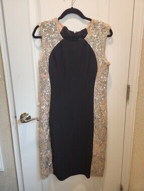 Black and Champagne Sequin Sheath Dress